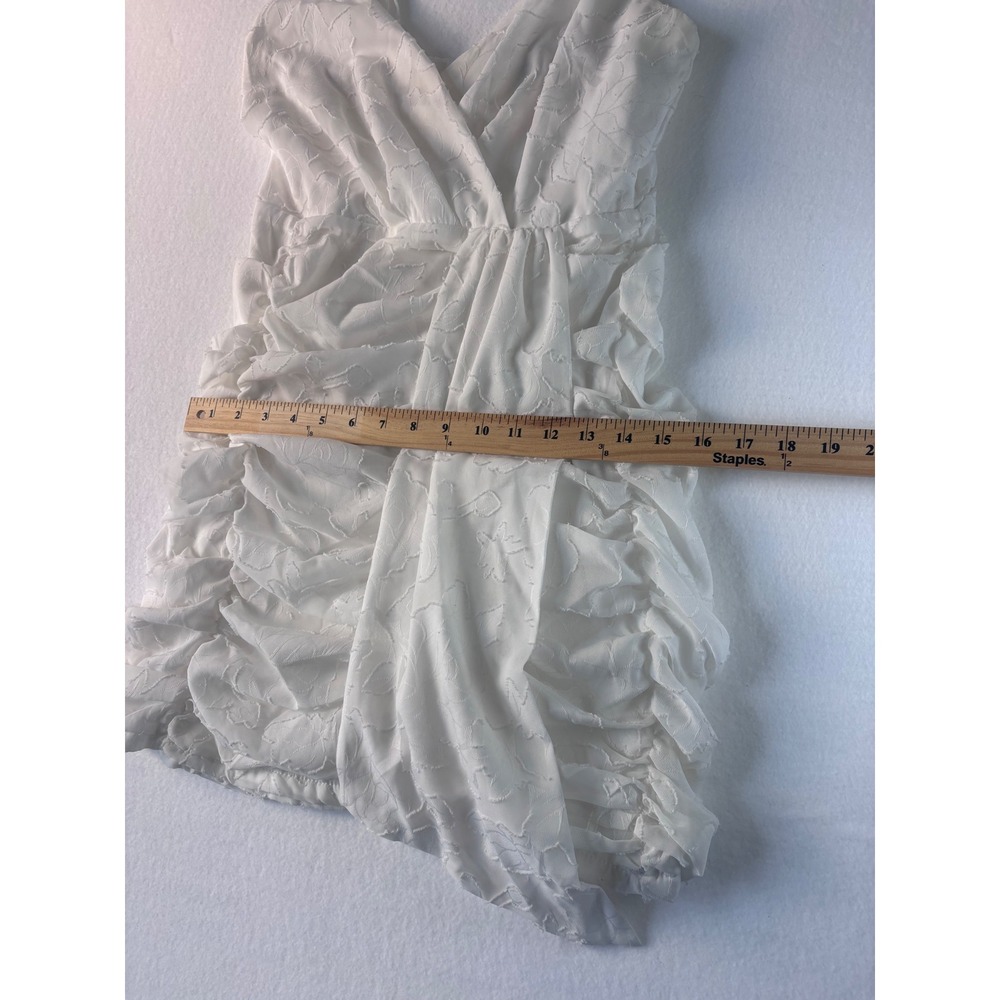 Lulus White Floral Burnout Ruched Mini Dress Formal Bridal Shower Bride Medium - Picture 13 of 16